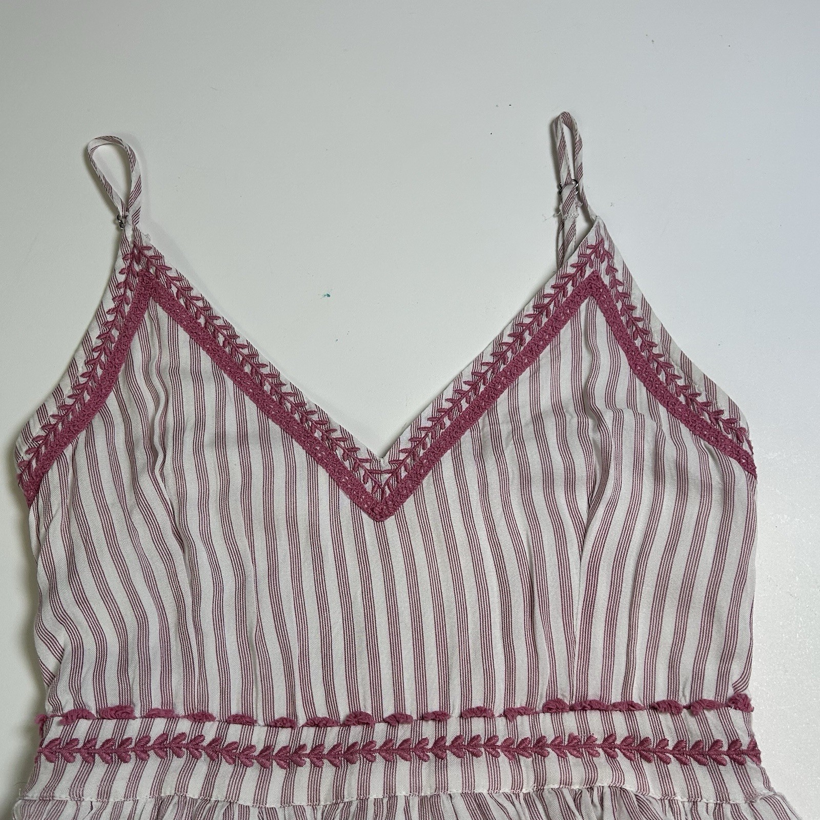 Japna Womens Pink White Stripe Shirred Back Maxi SunDress Beachy Boho Crochet