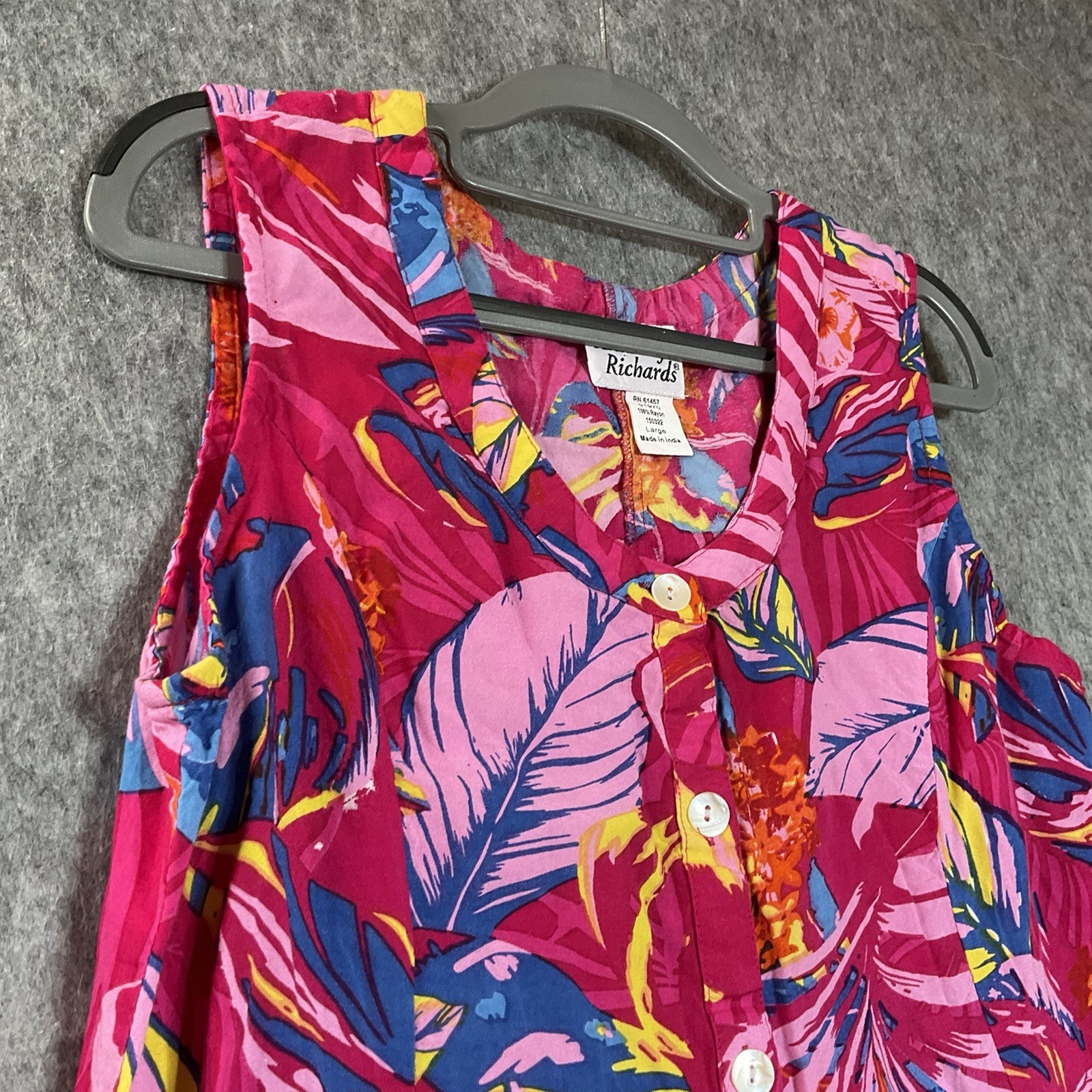 Anthony Richards Dress Womens Large Pink Floral Midi Sundress A-Line Pockets