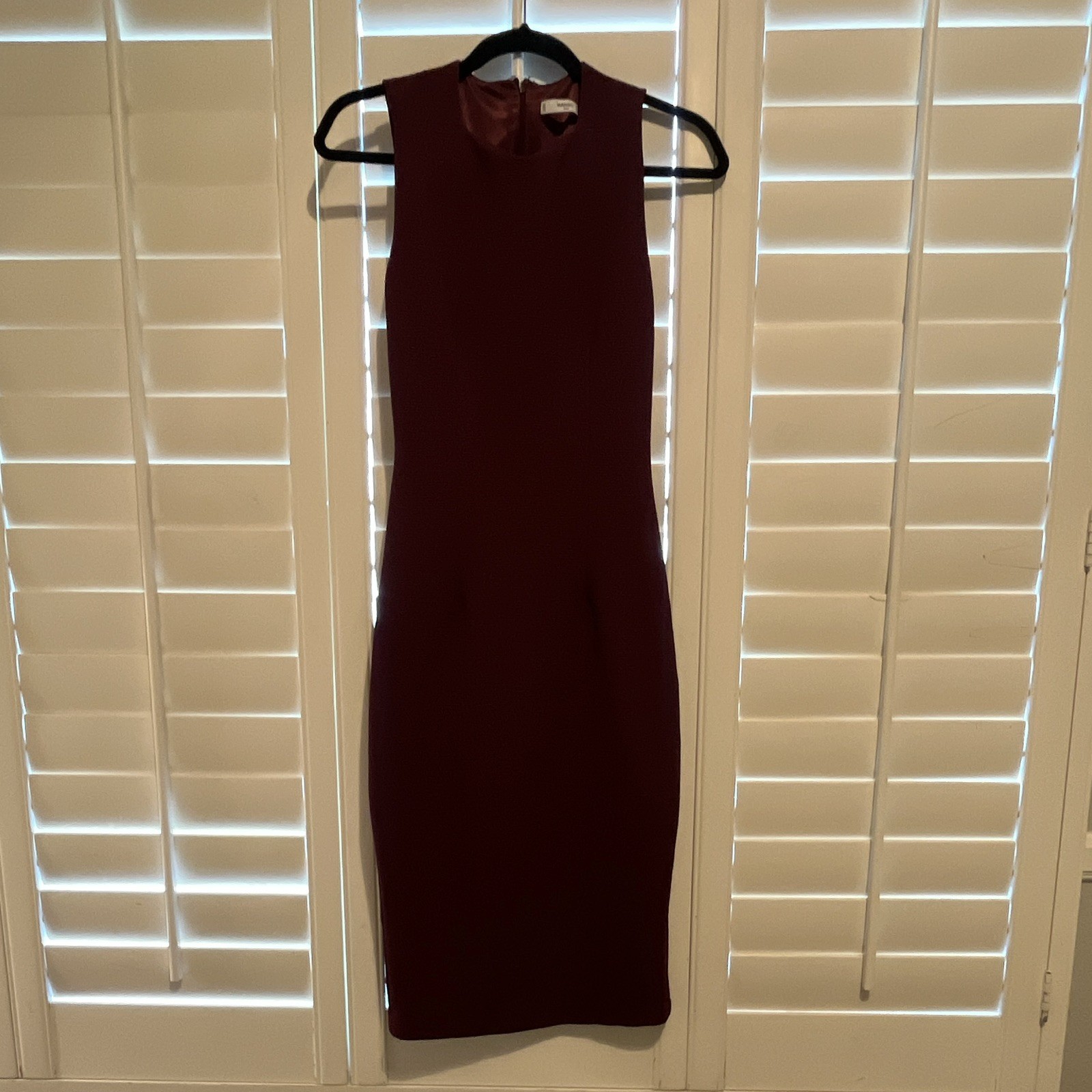 MANGO Burgundy Solid Sleeveless Square Neck Knit Sheath Bodycon Dress XS