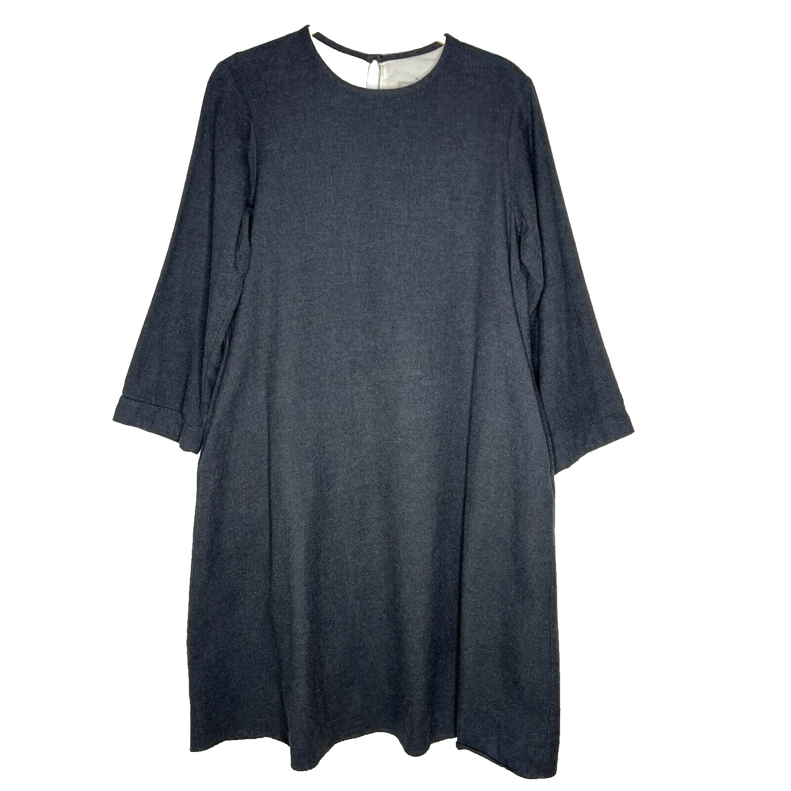 MUJI Size Medium Cotton Flannel Gray Dress Minimalist Lagenlook