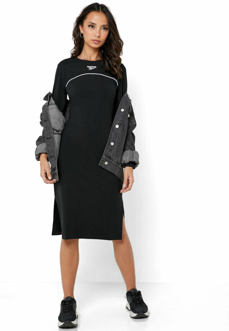 Reebok Long Sleeve Dress RRP £43 Split Hem Fitted Classic Sports Vector XS S M