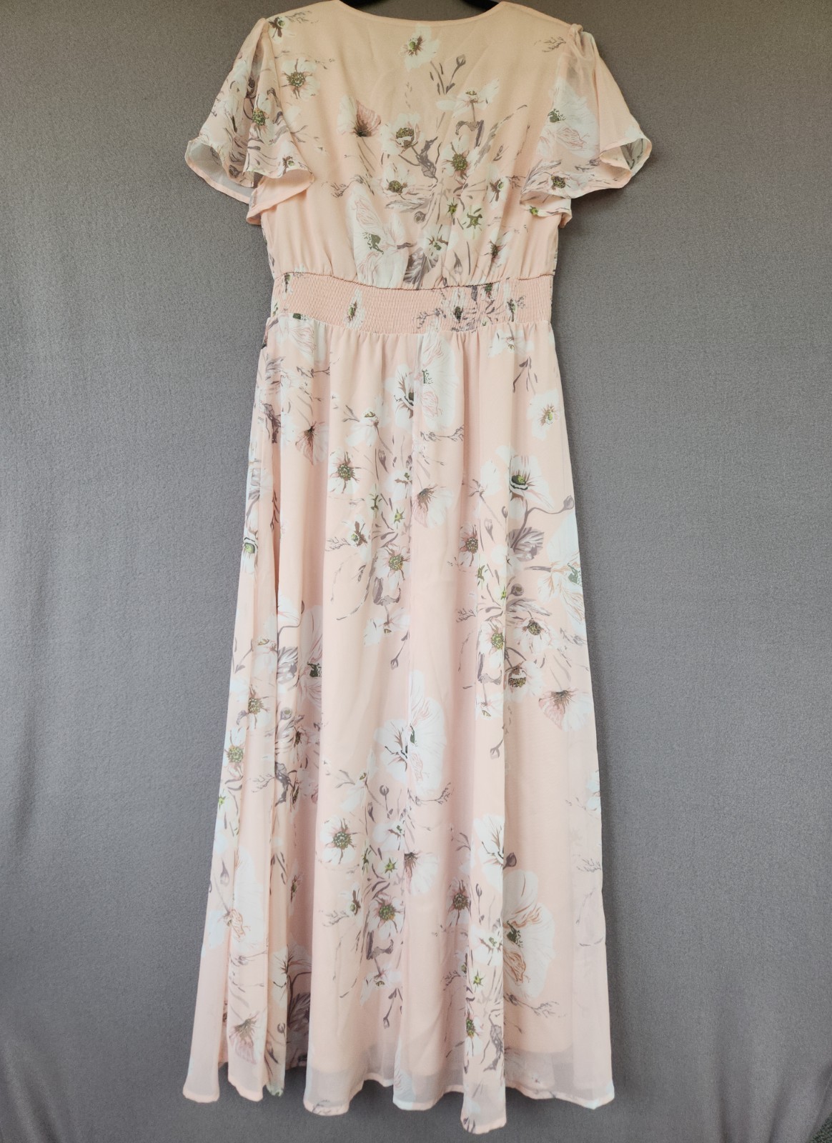 Simplee M Floral Chiffon Maxi Dress Peach Pink Cottagecore Wedding Guest