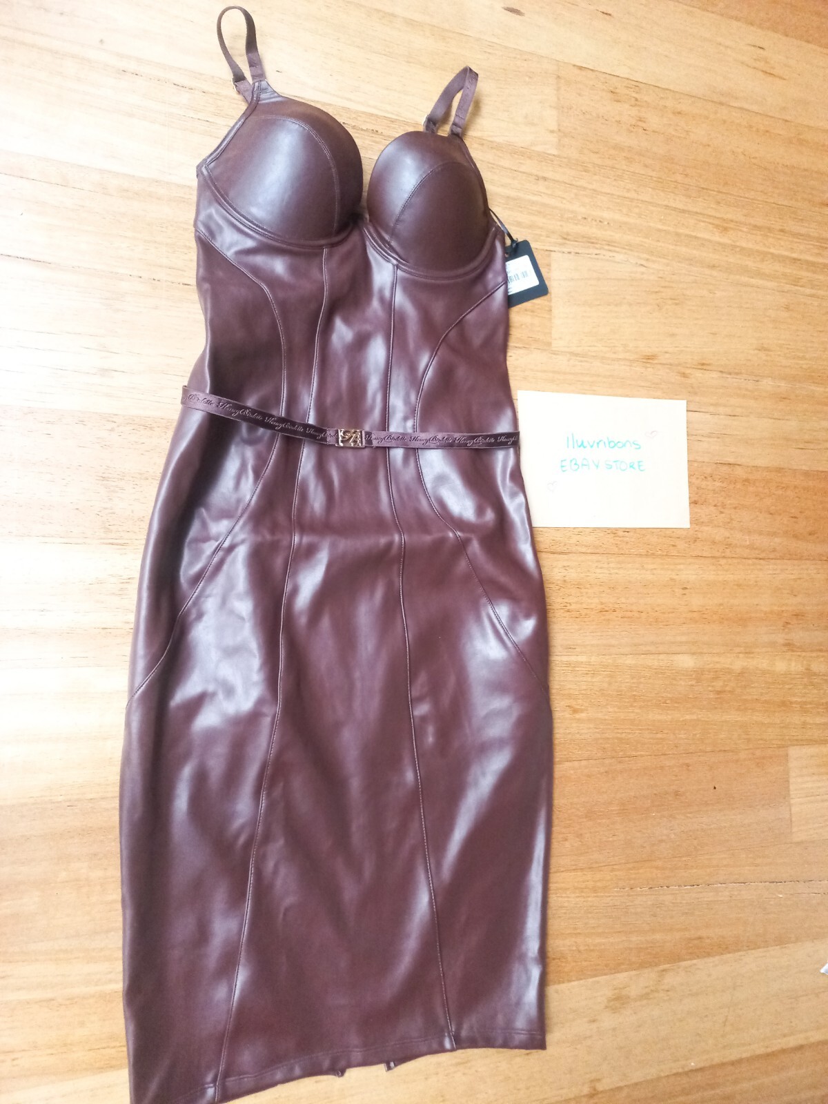 💗HONEY BIRDETTE EMILY 10C BROWN MAHOGANY VEGAN LEATHER LEATHERETTE DRESS 32C 💗