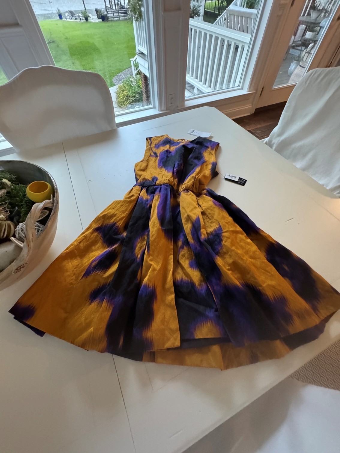 NWT Jason Wu Collection Printed Crinkled-Sateen Mini Dress Ocher Plum 2