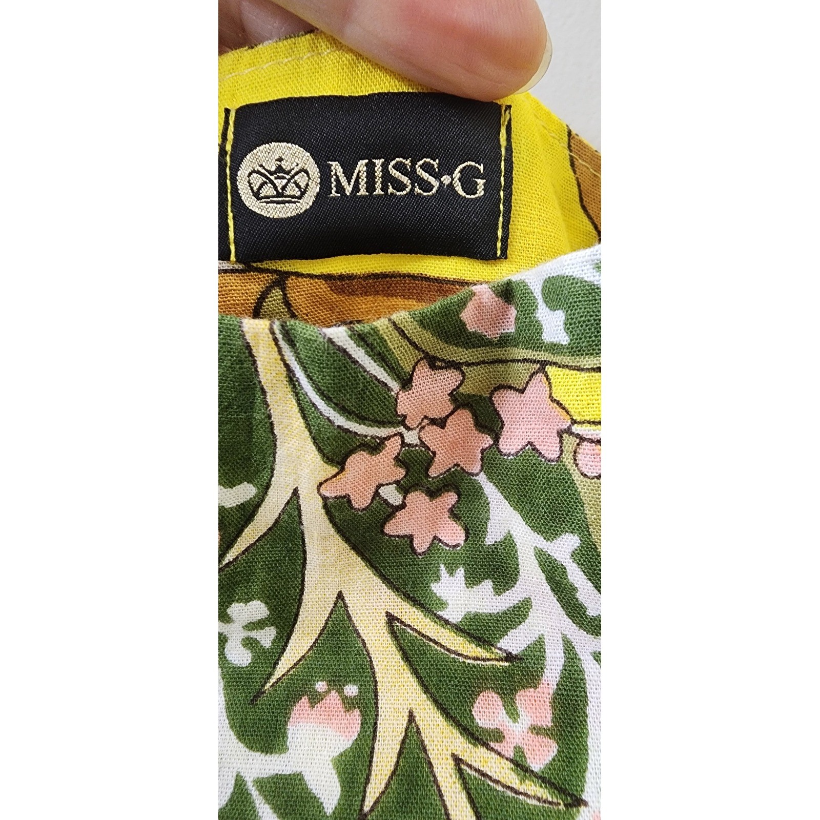 Miss G Tropical Patchwork Ruffle Tiered Midi Dress Yellow Floral Square Neck L