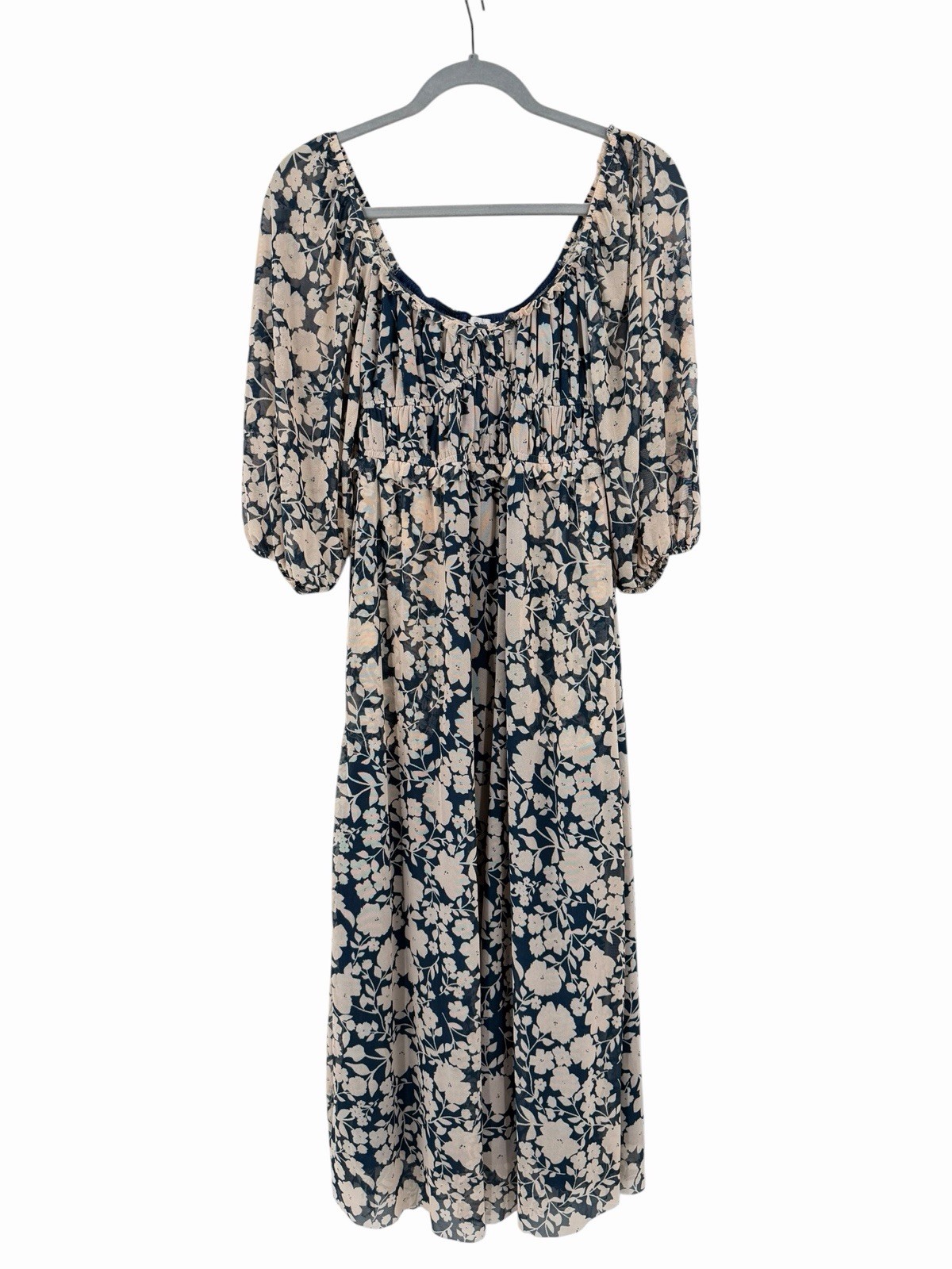 DRA LOS ANGELES Women’s Navy Ivory Floral Mesh Square Neck Flowy Dres NWT XS
