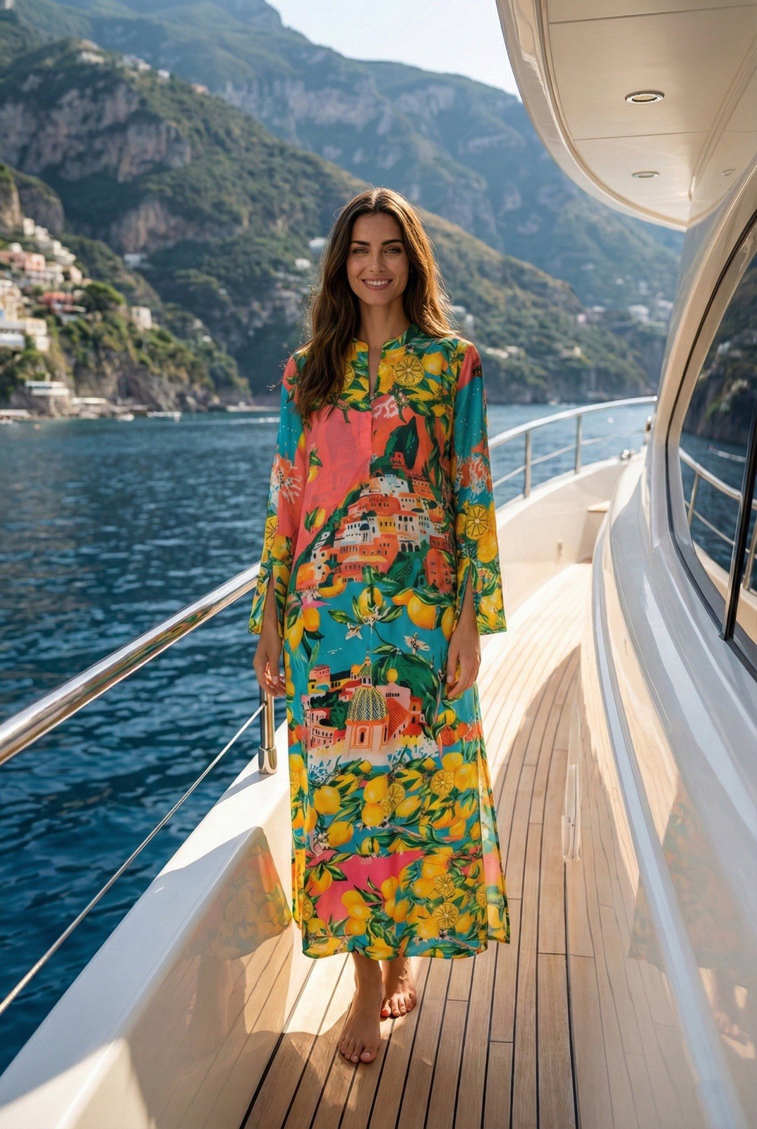 Antica Sartoria 2026 Positano Pink Lemon Long Kaftan Gorgeous L/XL
