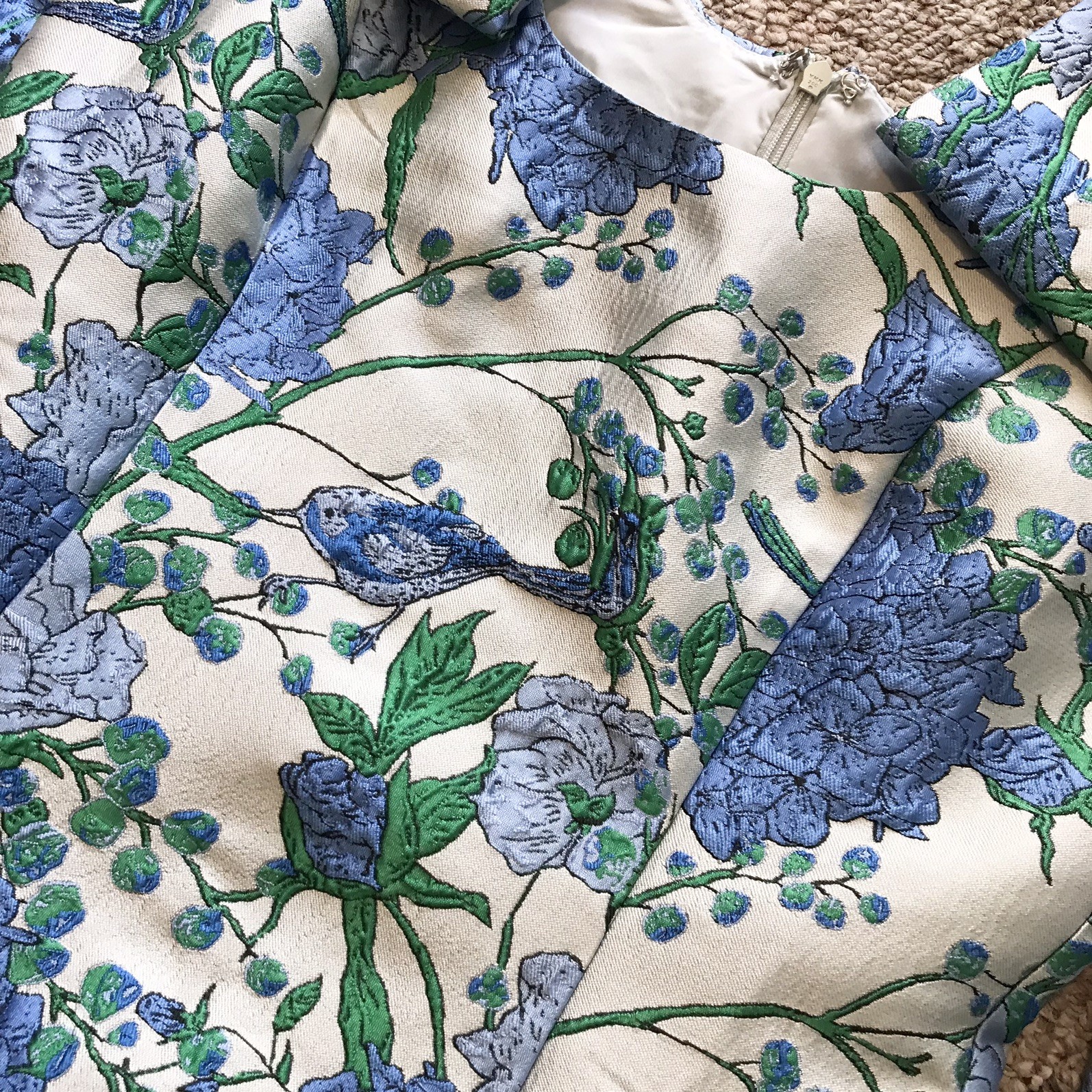 Sugarlips Willa XS Blue Floral Jacquard Bow Shoulder Mini Dress Wedding Party