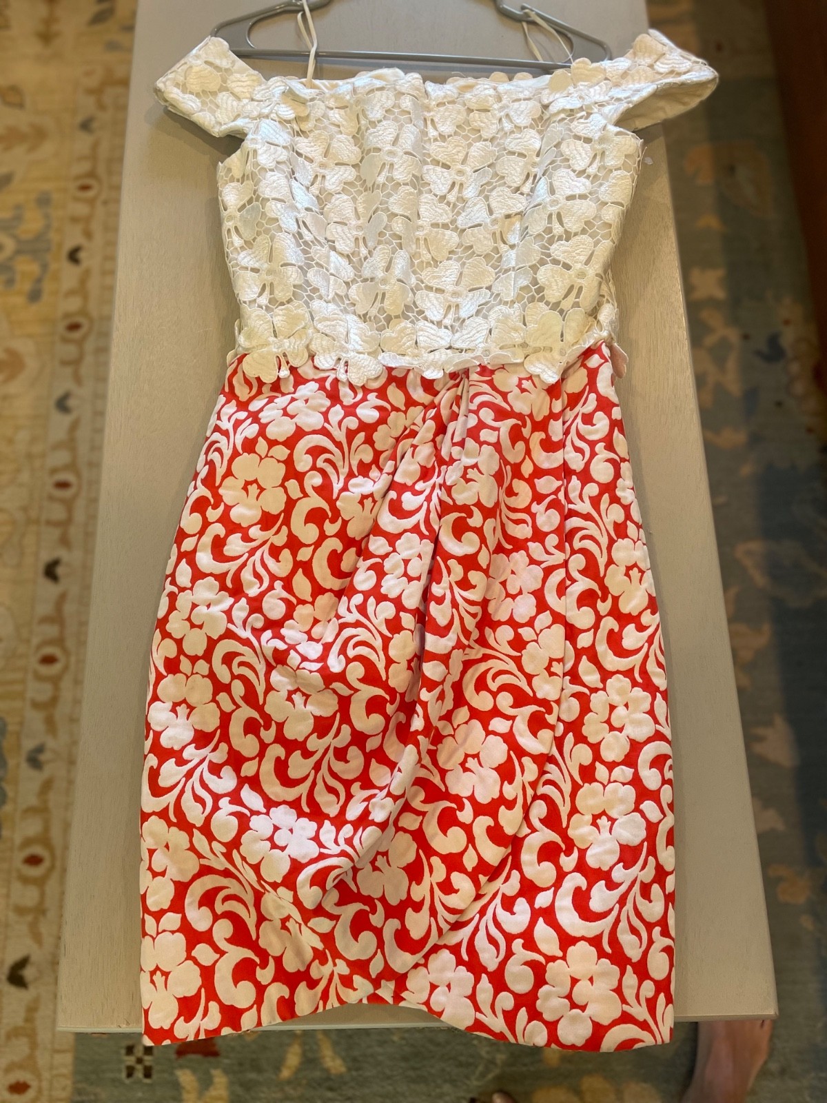 Vintage Scassi dress. Coral and white bottom skirt. I believe size 6.