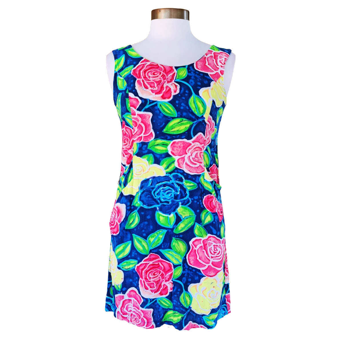 JAMS WORLD Vintage 80s 90s Bright Floral Rose Print Dress Sleeveless Size 3 / XS