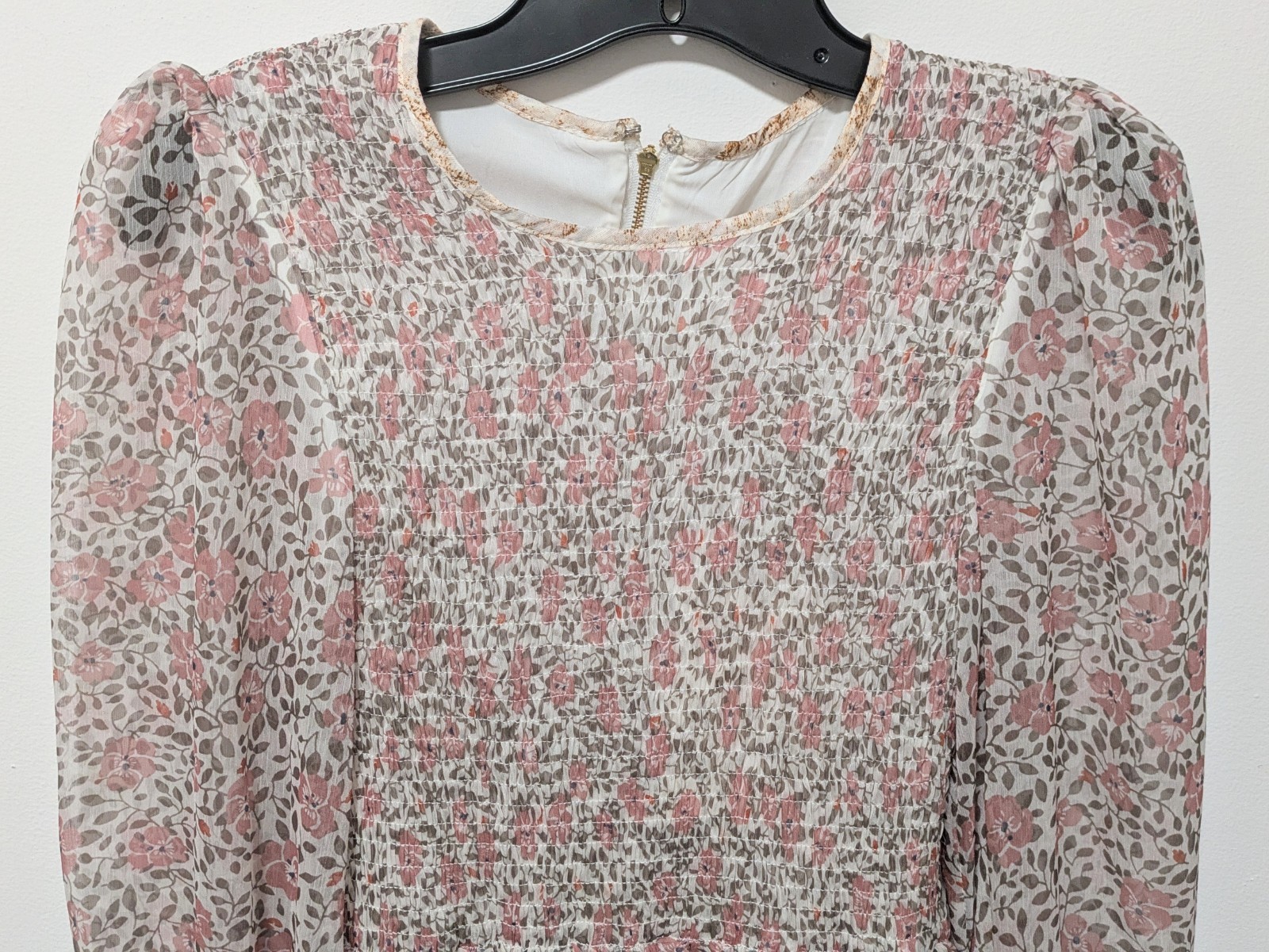 WINONA AUSTRALIA Floral Smocked Ruffle Mini Dress XS Pink Ruffles Sheer Romantic