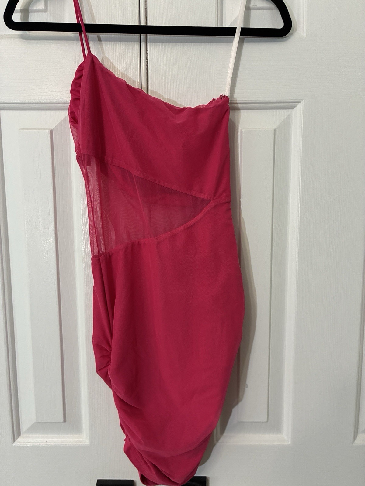 superdown Pink One Shoulder Ruched Sheer Mesh Bodycon Mini Dress XS