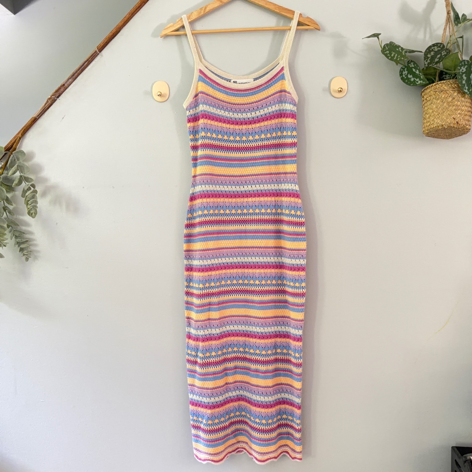 No Boundaries Dress Crochet Festival Hippie Midi Pastel Bodycon Tank Striped