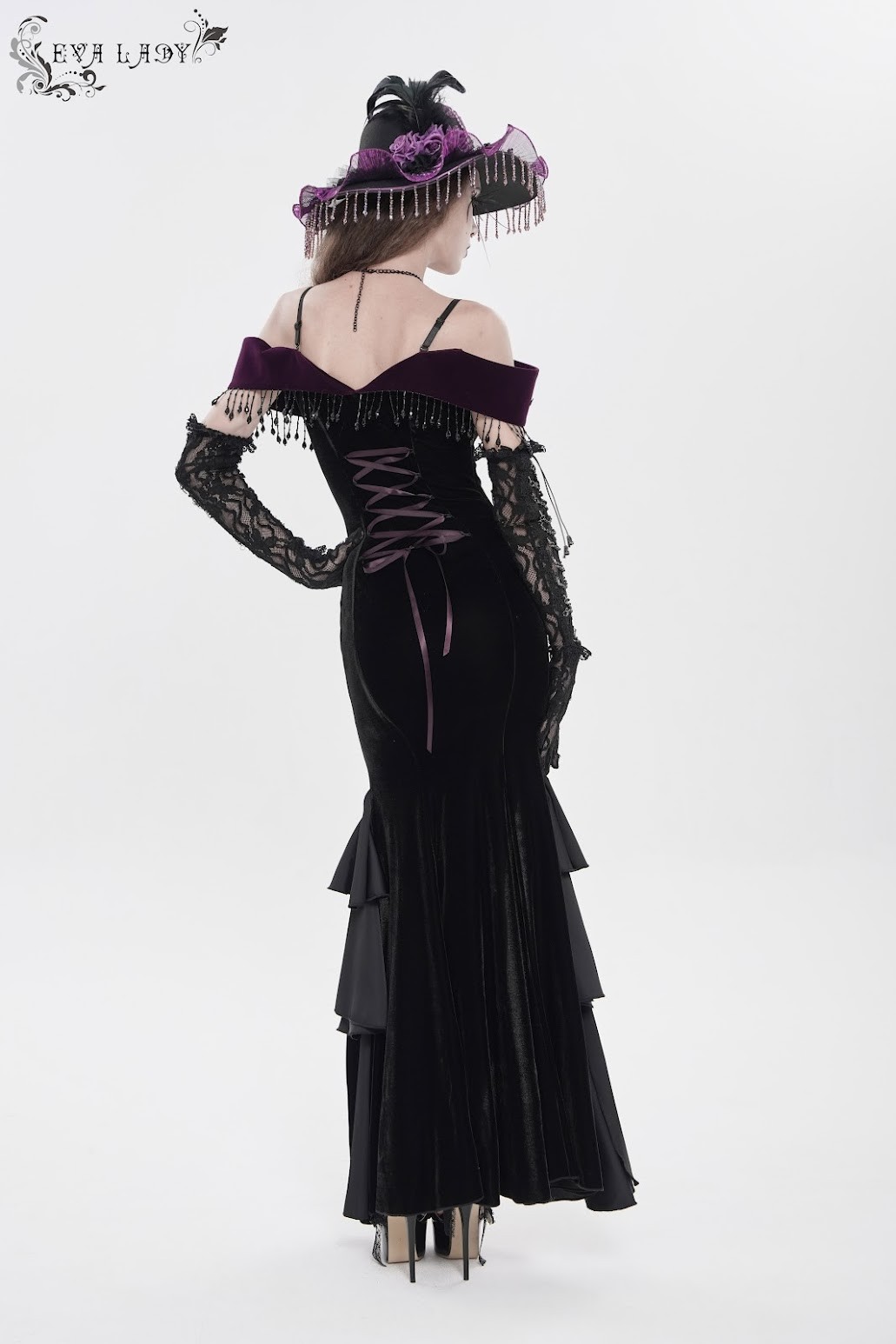 Devil Fashion Gothic Victorian ‘Vampire Masquerade’ Purple Black Velvet Gown M