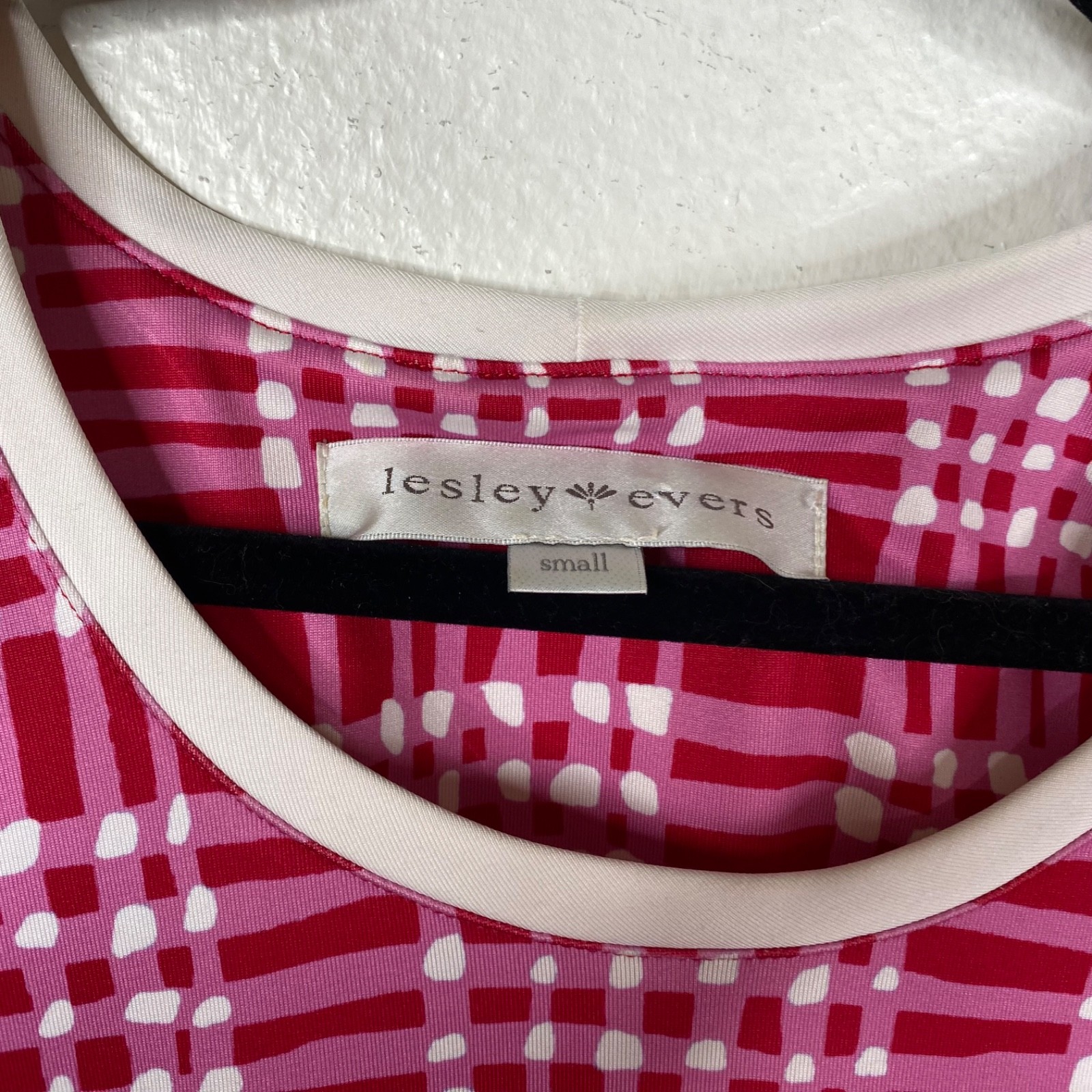 Lesley Evers Retro Mod Stretch Plaid Preppy Pockets Dress Pink White Size S