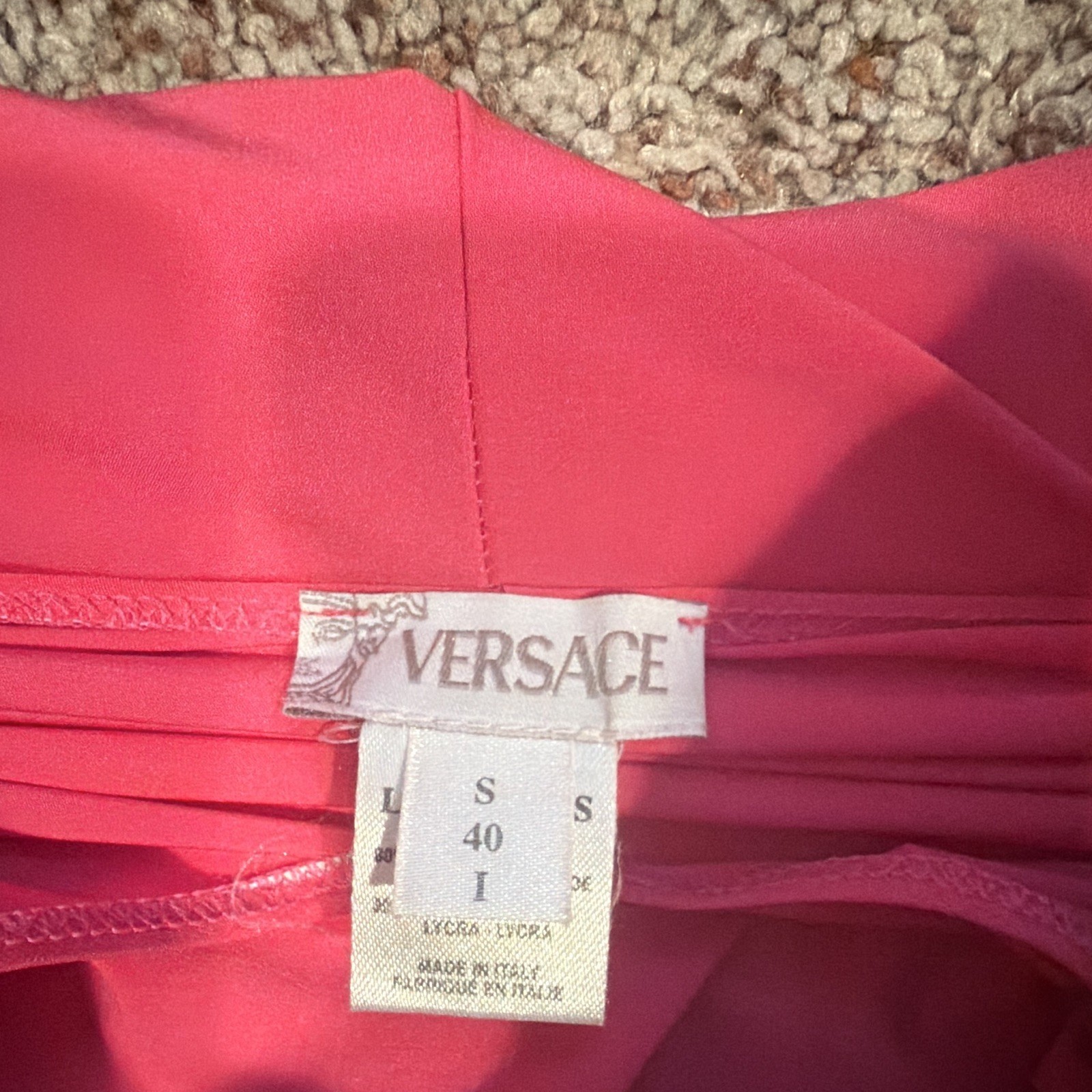 Versace Pink Solid V-Neck Halter Strapless Mini Dress, Women’s Size S