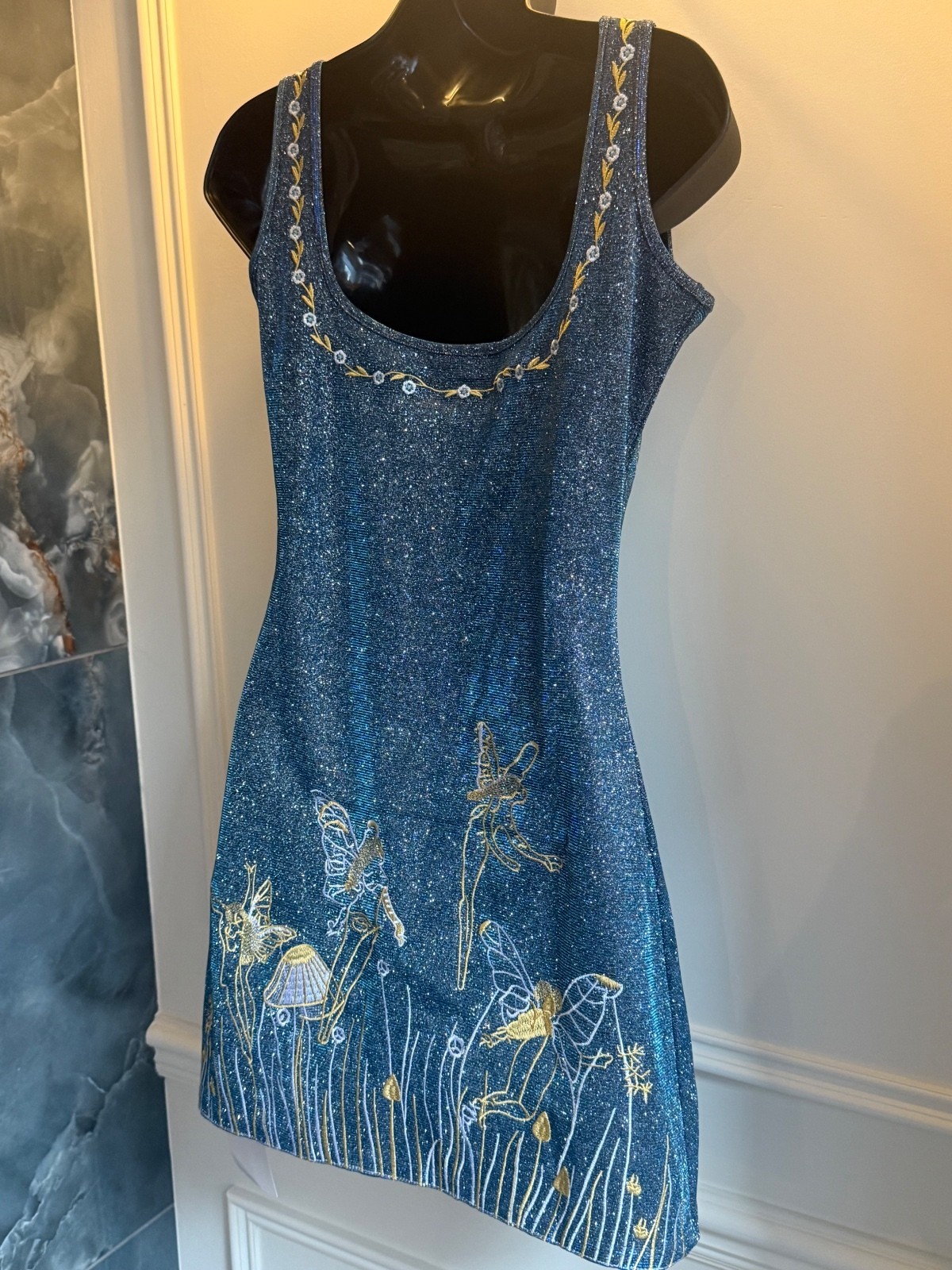 Fairy Embroidered Sparkly Blue Mini Dress BNWT Y2K Festival Small UK 8/10