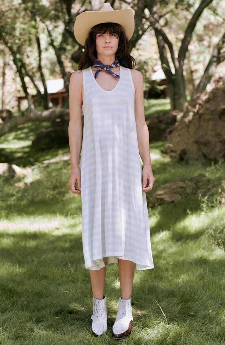 THE GREAT. Striped Lightweight Cotton U-Line Swing Tank Racerback Dress 1 S 4/6