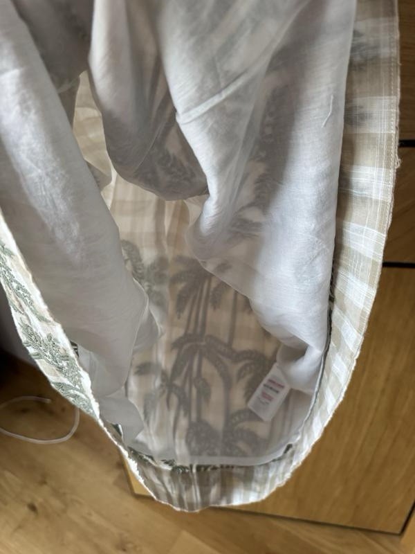 ⁠White Stuff Gingham Palm Tree Embroidered Cotton Midi Dress UK 14 L