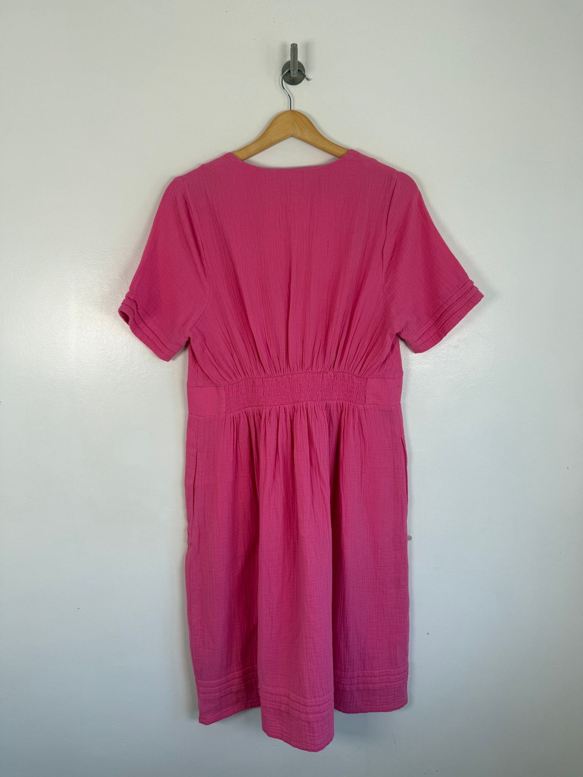 Boden Dress Size 14 Pink V Neck Double Cloth Cotton Summer Holiday Knee Length