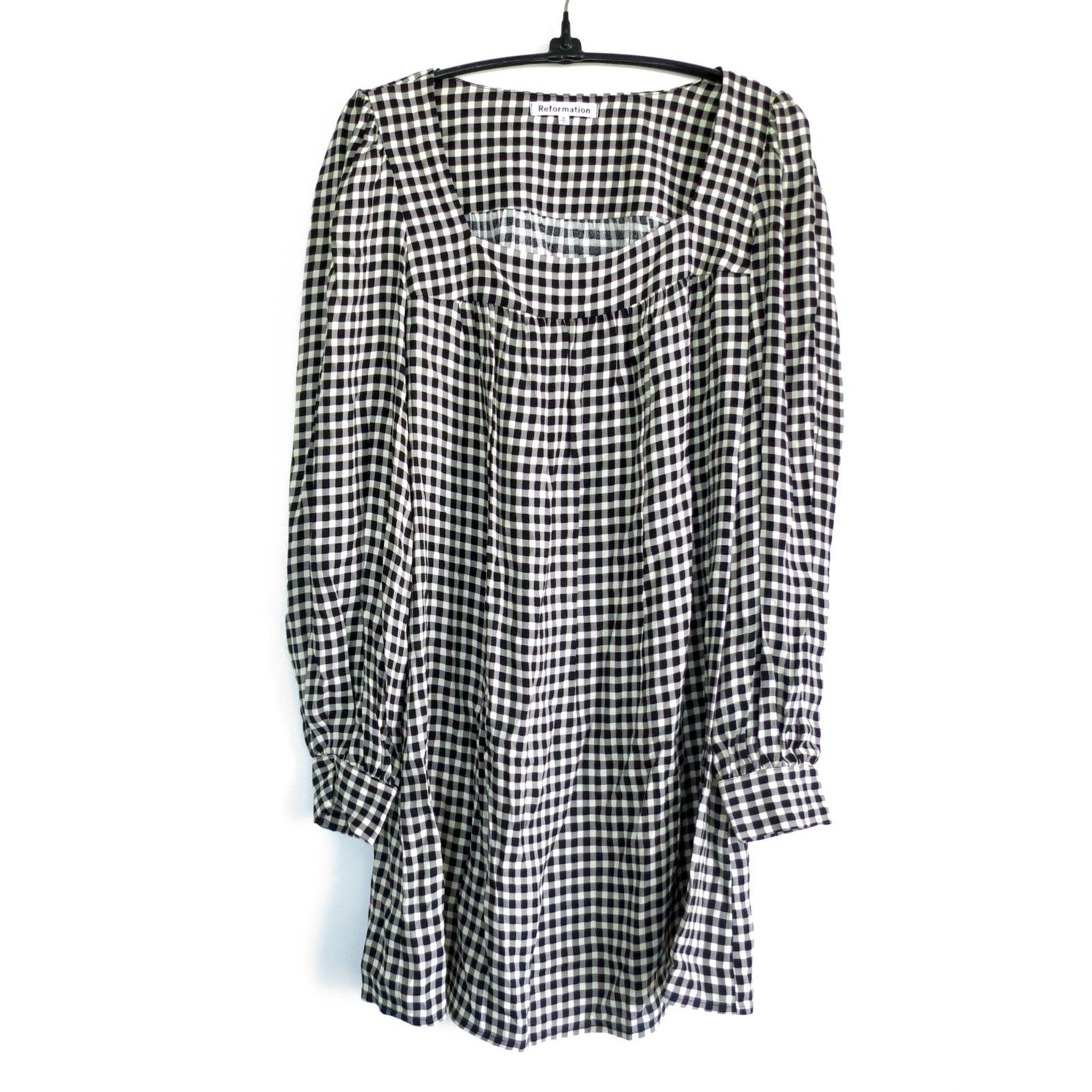 Reformation Gingham Puff Sleeve Mini Dress Black White Check Small S