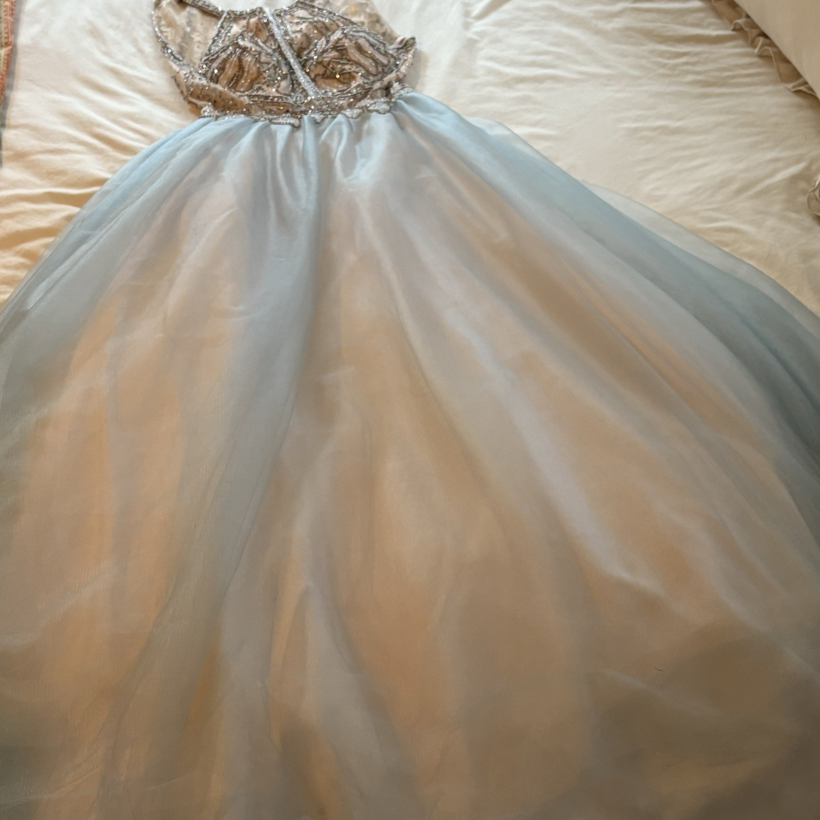 Glamour Halter Neck Beaded Bodice Contrast Tulle Long Ball Gown Prom Wedding