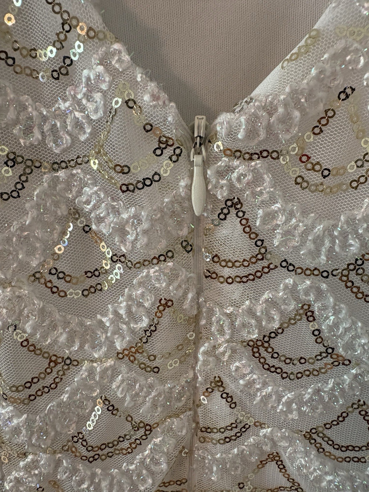 SD Collection Sequin Stretch Cocktail Dress Size M Ivory Gold Sexy Cruise Club