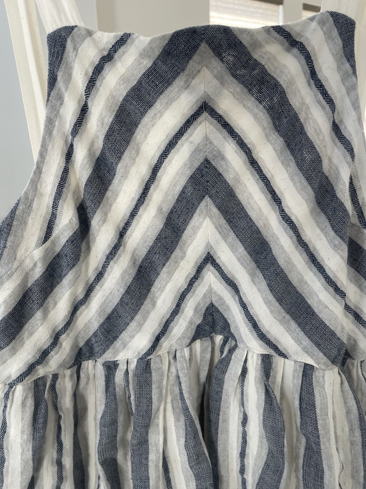 Ciel USA Blue White Striped Square Neck Sleeveless Midi Dress Pockets S