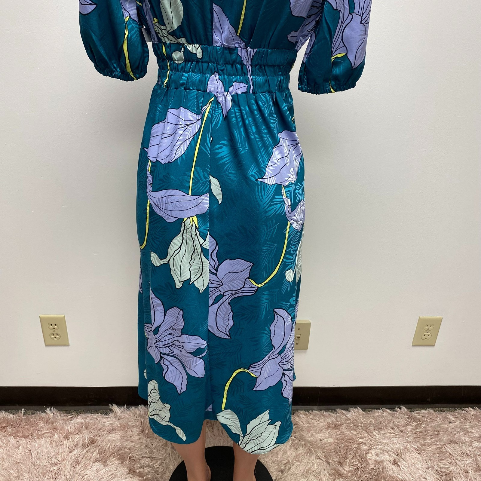 Sofia Jeans by Sofia Vergara Womens Blue Floral Satin Jacquard Midi Dress S