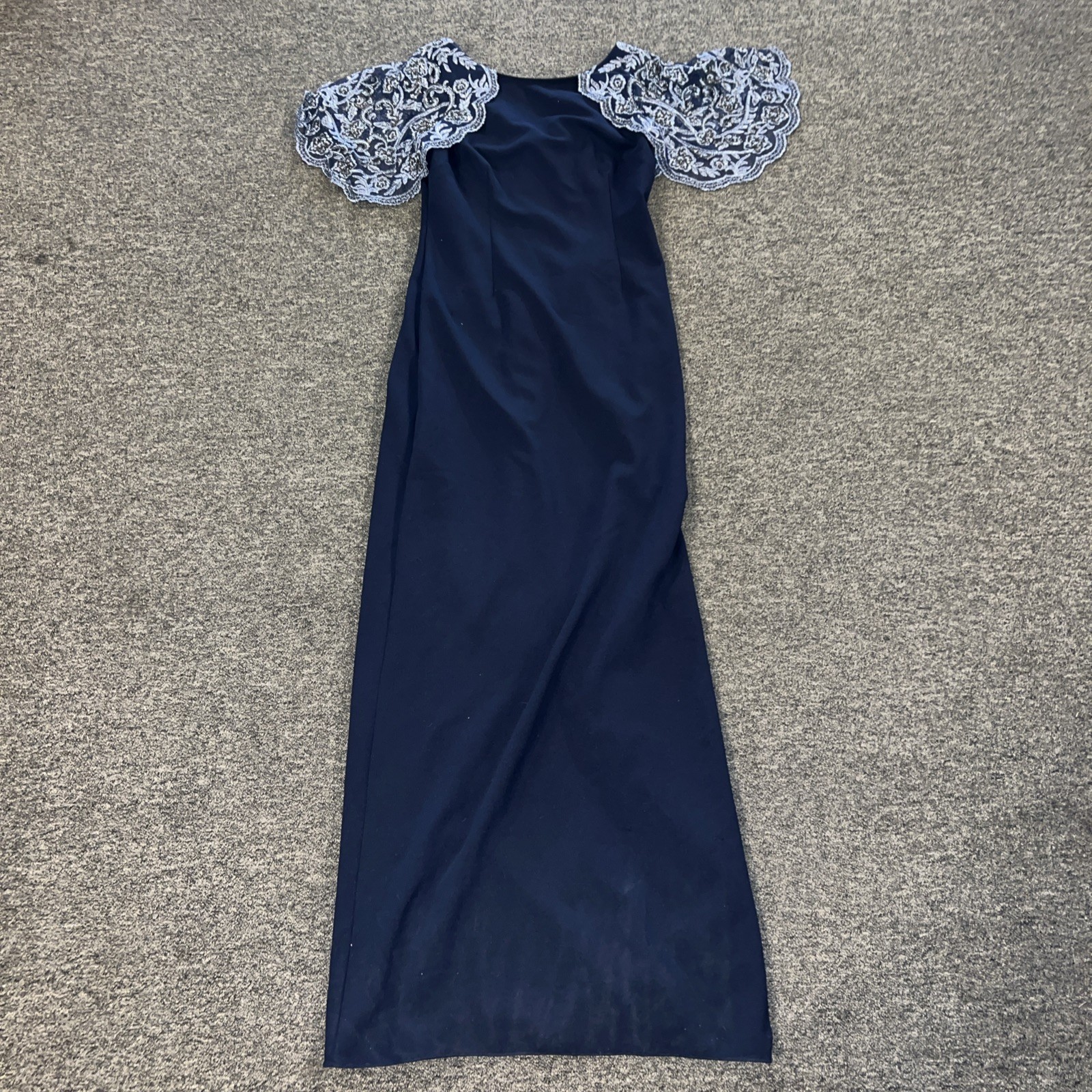 Aidan Mattox Twilight Navy Blue Gown Sz 6 Beaded Mesh Slit Dress