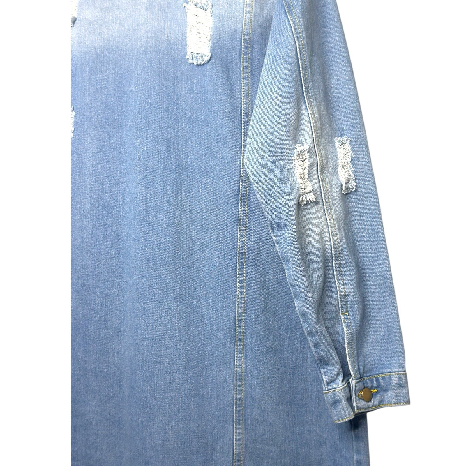 Women’s Long Sleeve Button Down Medium Wash Maxi Dress Size XL Distressed