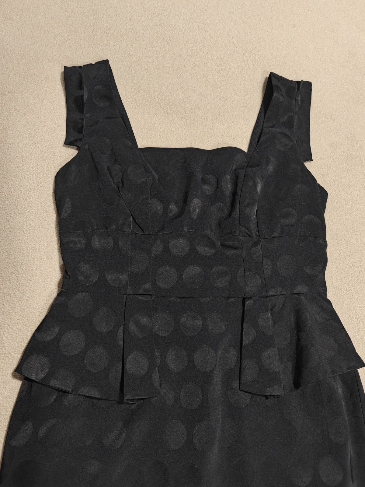Size 12 M&S Marks and Spencer Black Polka Dot Peplum Pencil Formal Dress