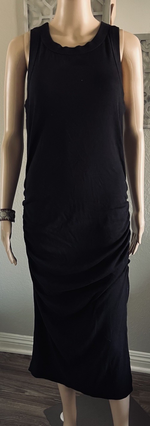 MICHAEL STARS Ruched Side Slit Bodycon Ribbed Maxi Dress Lounge Casual City XL