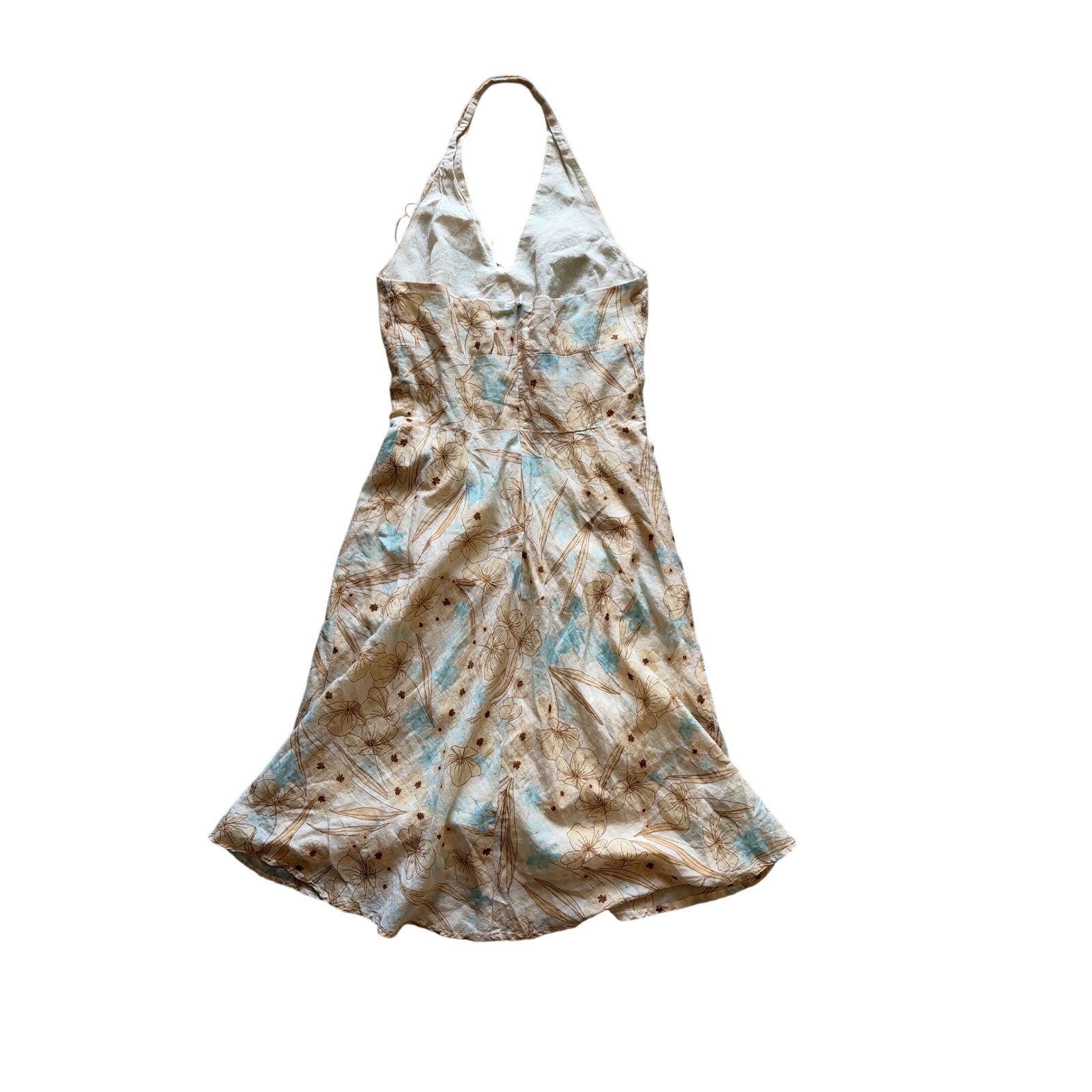 Halter Dress Boho Y2K Laundry by Shelli Segal Women 2 Beige Floral Lace Up