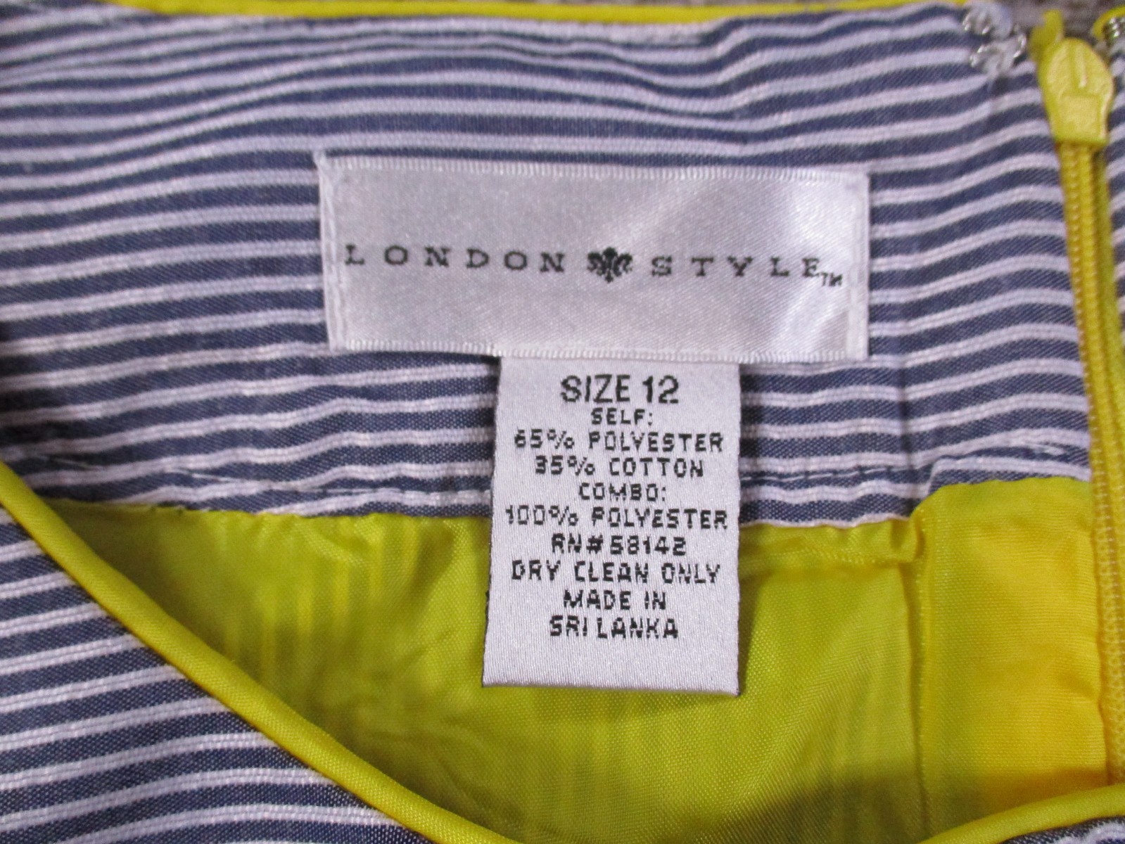 London Style Womens 12 Dress Polyester Cotton Blue Stripe Henley