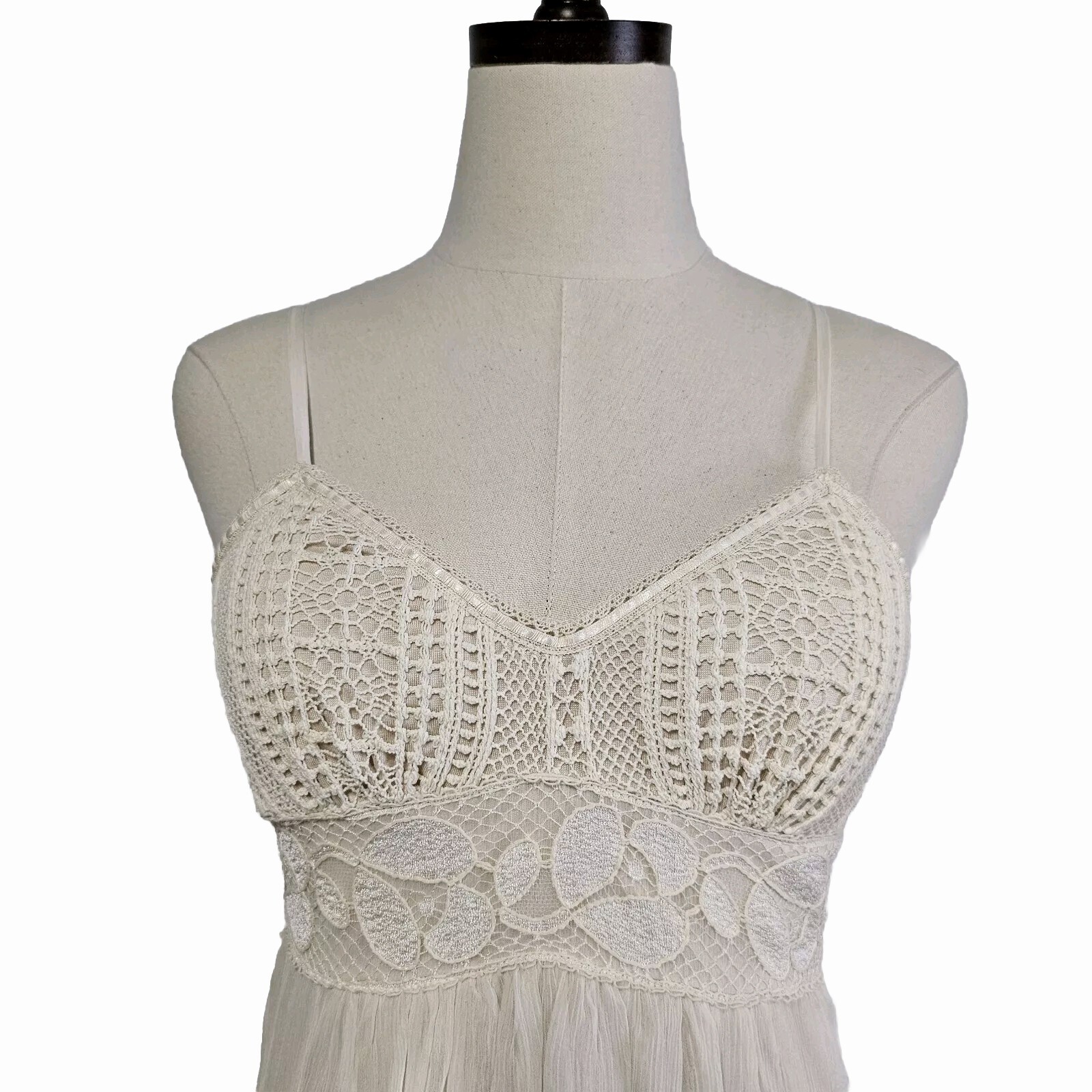 MARIA BIANCA NERO Empire Waist Crochet Accent Ivory Small P Sexy Elegant Dress
