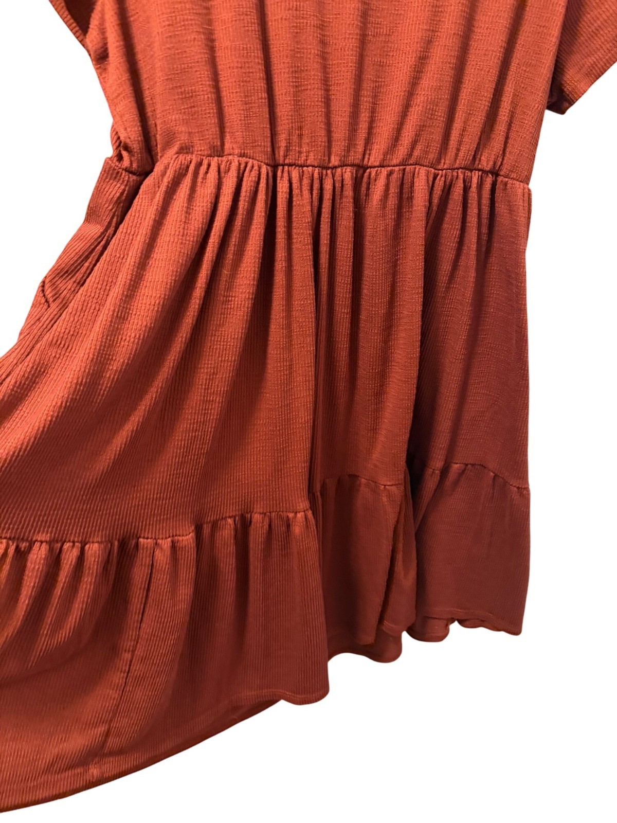 Torrid Rust Orange Ribbed V-Neck Dress Size 2X Short Sleeve Casual Dress