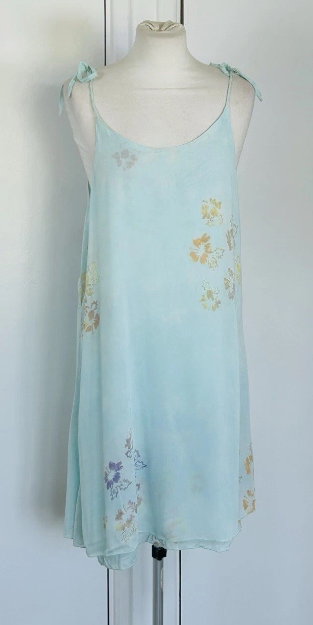 Blue Floral Lined Lightweight Dress Tie Shoulder Straps Size XL