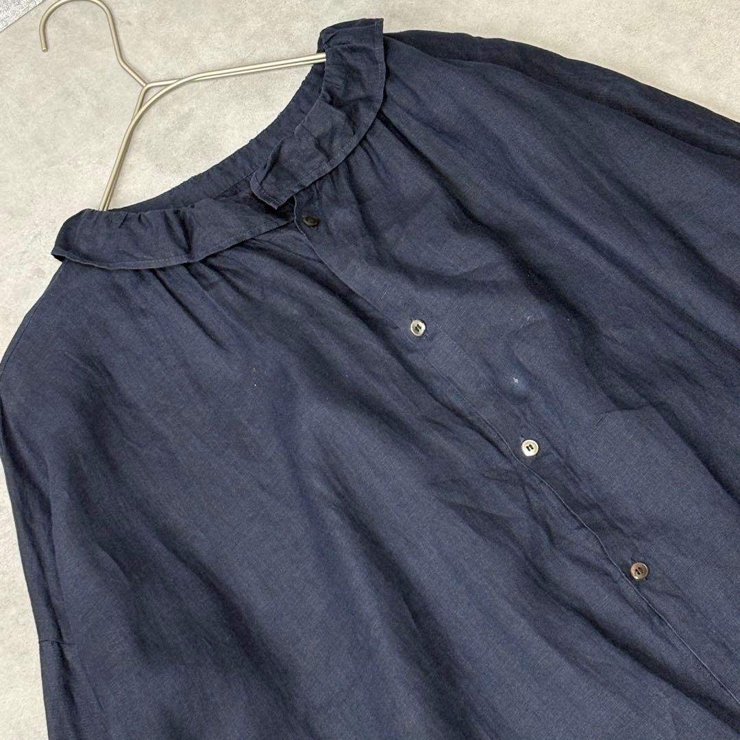 ICHI Antiquités 100% Linen Frill Collar Shirt Dress Japan