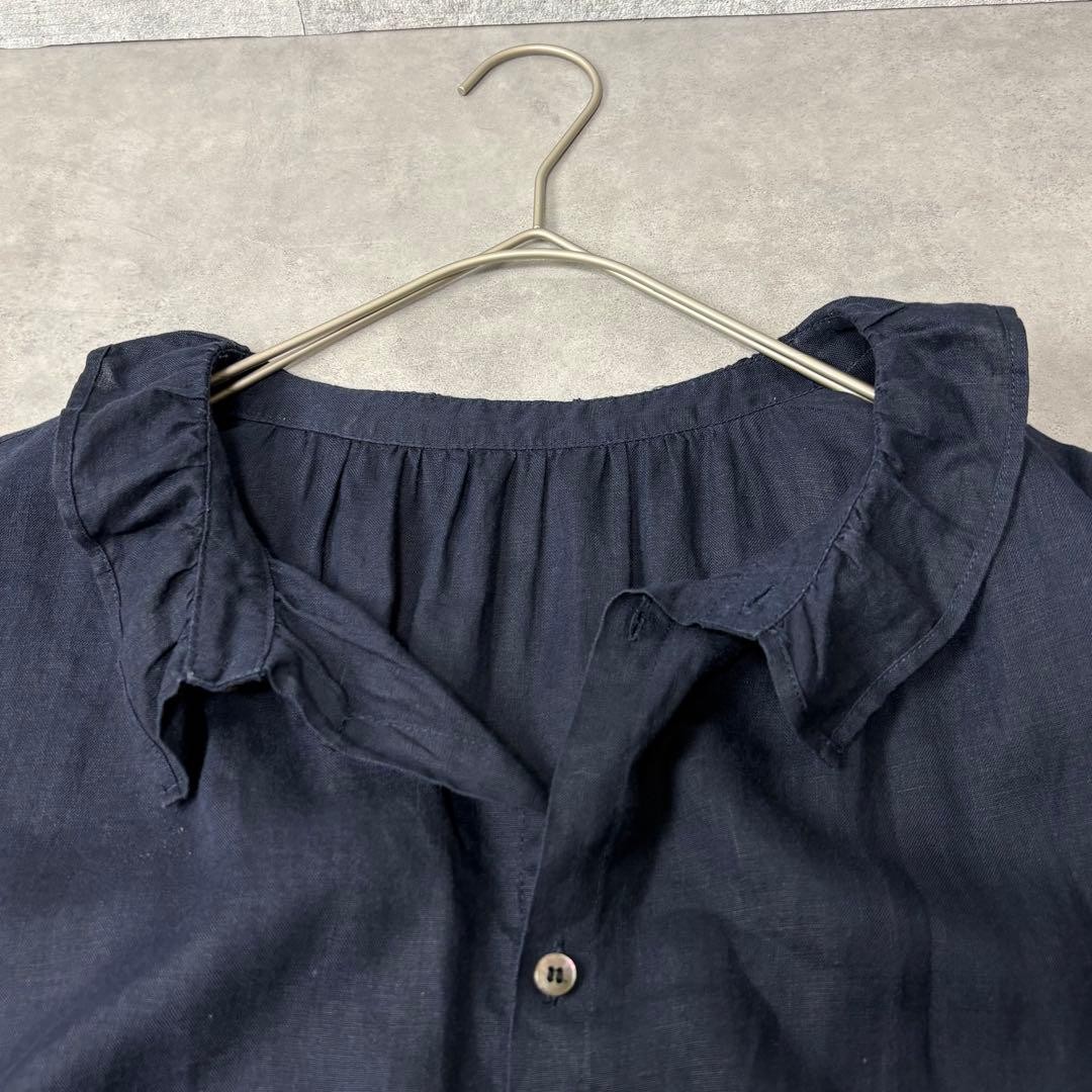 ICHI Antiquités 100% Linen Frill Collar Shirt Dress Japan