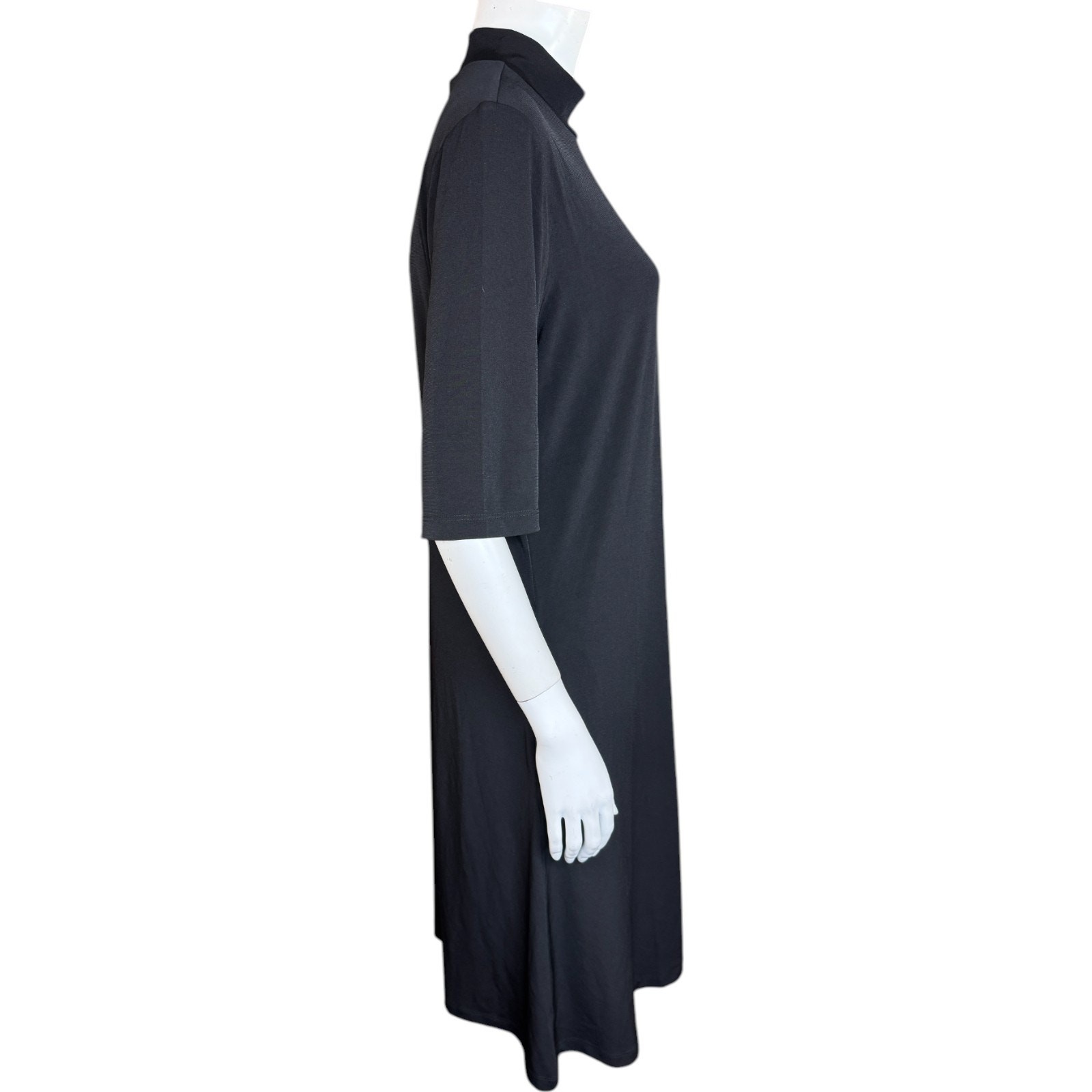 Susan Graver Liquid Knit Mock-Neck Elbow-Sleeve Dress Black Medium NWOT Flowy