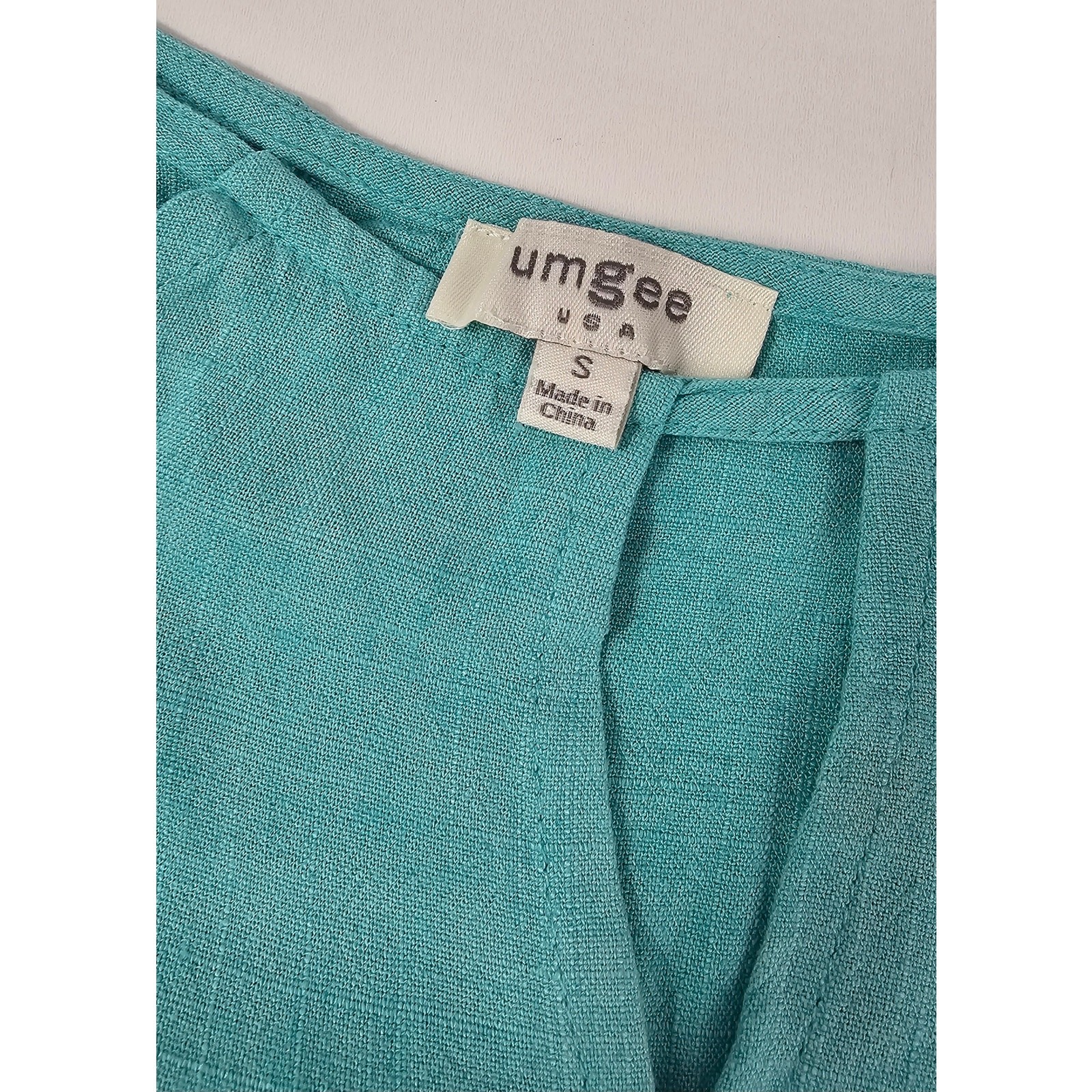 UMGEE raglan peasant botique dress with pockets blue guaze linen blend EUC S