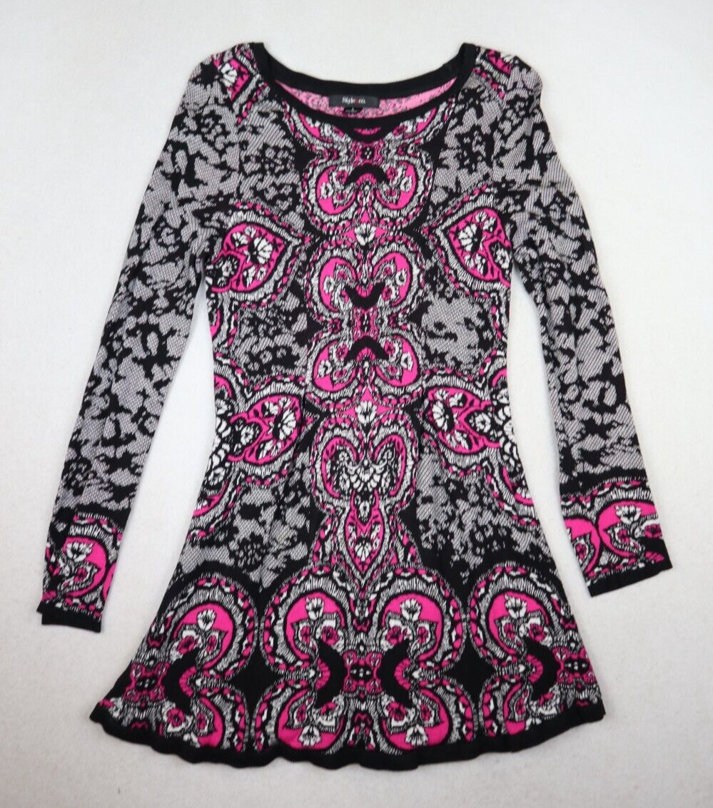 STYLE & CO – WOMEN’S BLACK & PINK LONG SLEEVE A-LINE SWEATER DRESS – SIZE S