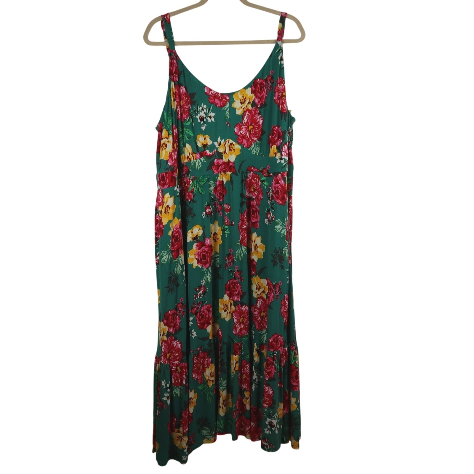 Torrid 6 6X Floral Print Green Sleeveless Maxi Dress Adjustable Straps Stretch