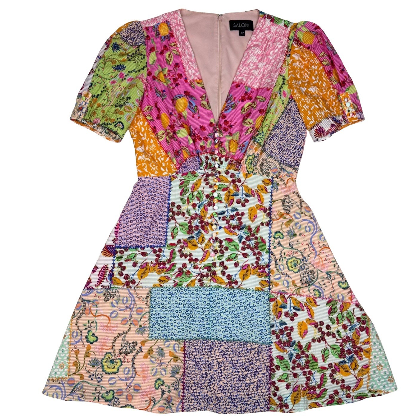 Saloni Patchwork Print Mini Fit & Flare Dress Floral Melange Women 6 Cottagecore