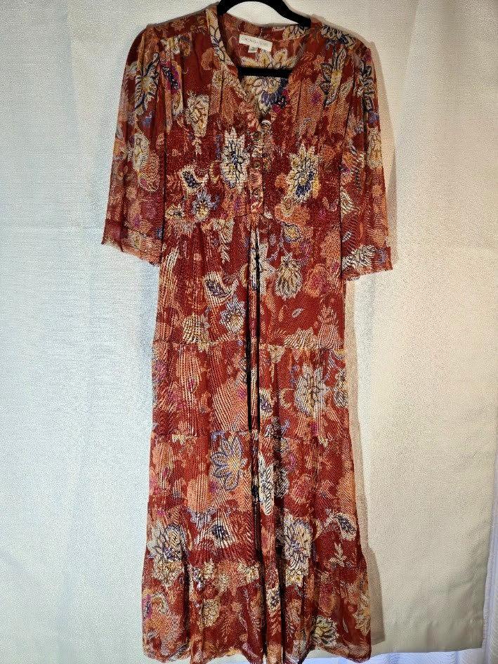 Sz Med CACTUS + PEARL Paisley Meets Floral Tiered Maxi Dress ROMANTIC BOHO