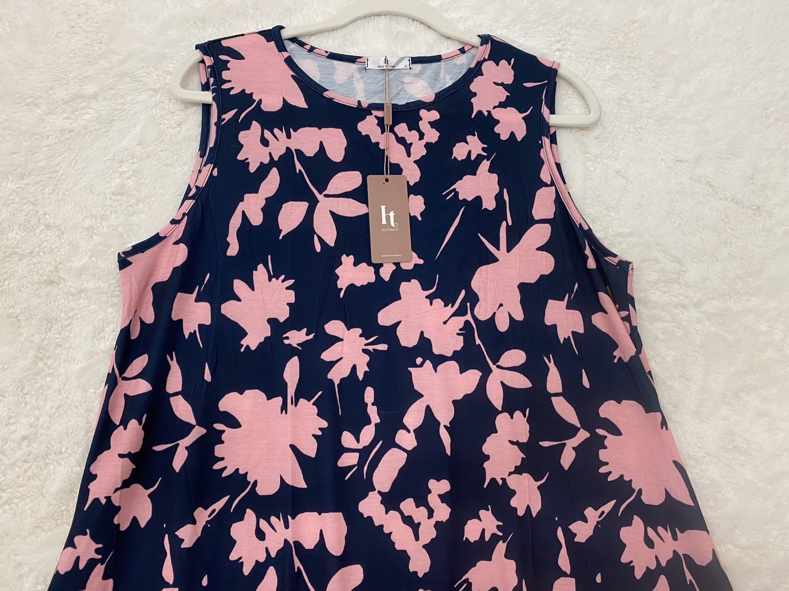 Womens Floral Ruffle Hem Sleeveless Midi Dress Size XL Navy & Pink Jersey NWT