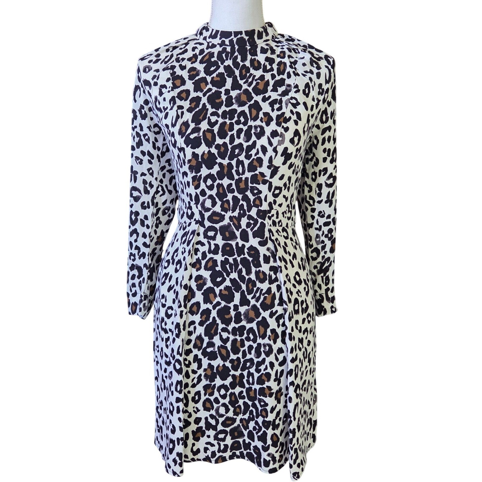 A.L.C. Leopard Print Silk Dress Long Sleeve Animal Print Office Siren Size 2