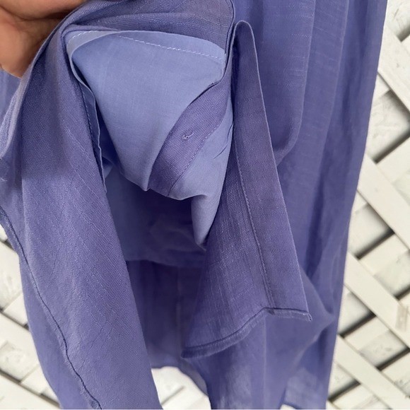 Kori Periwinkle Short Sleeve Button Down Midi Dress Lightweight Semi Sheer Large