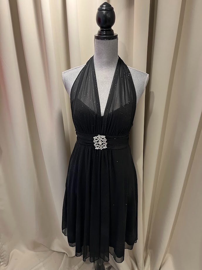 Speechless Black Halter Backless Cocktail Dress with Rhinestone Buckle Size L